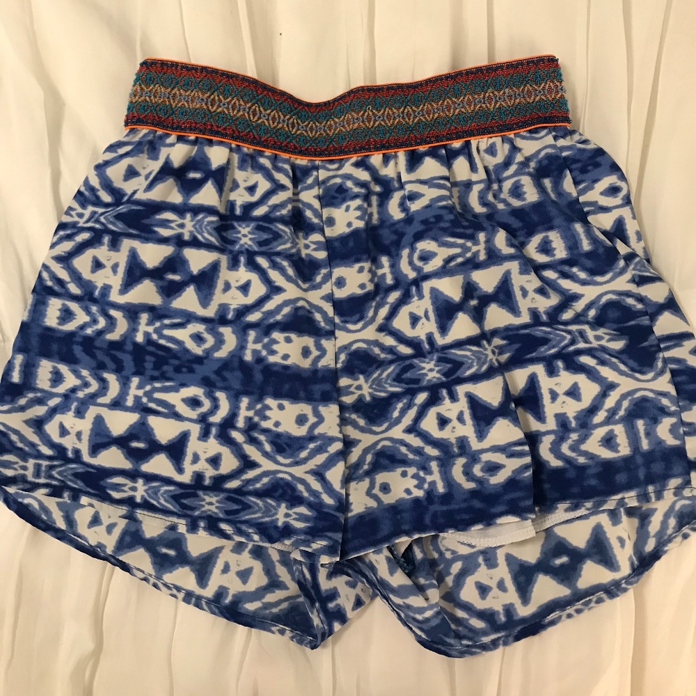 Blue and White Shorts with Colorful Waist Band